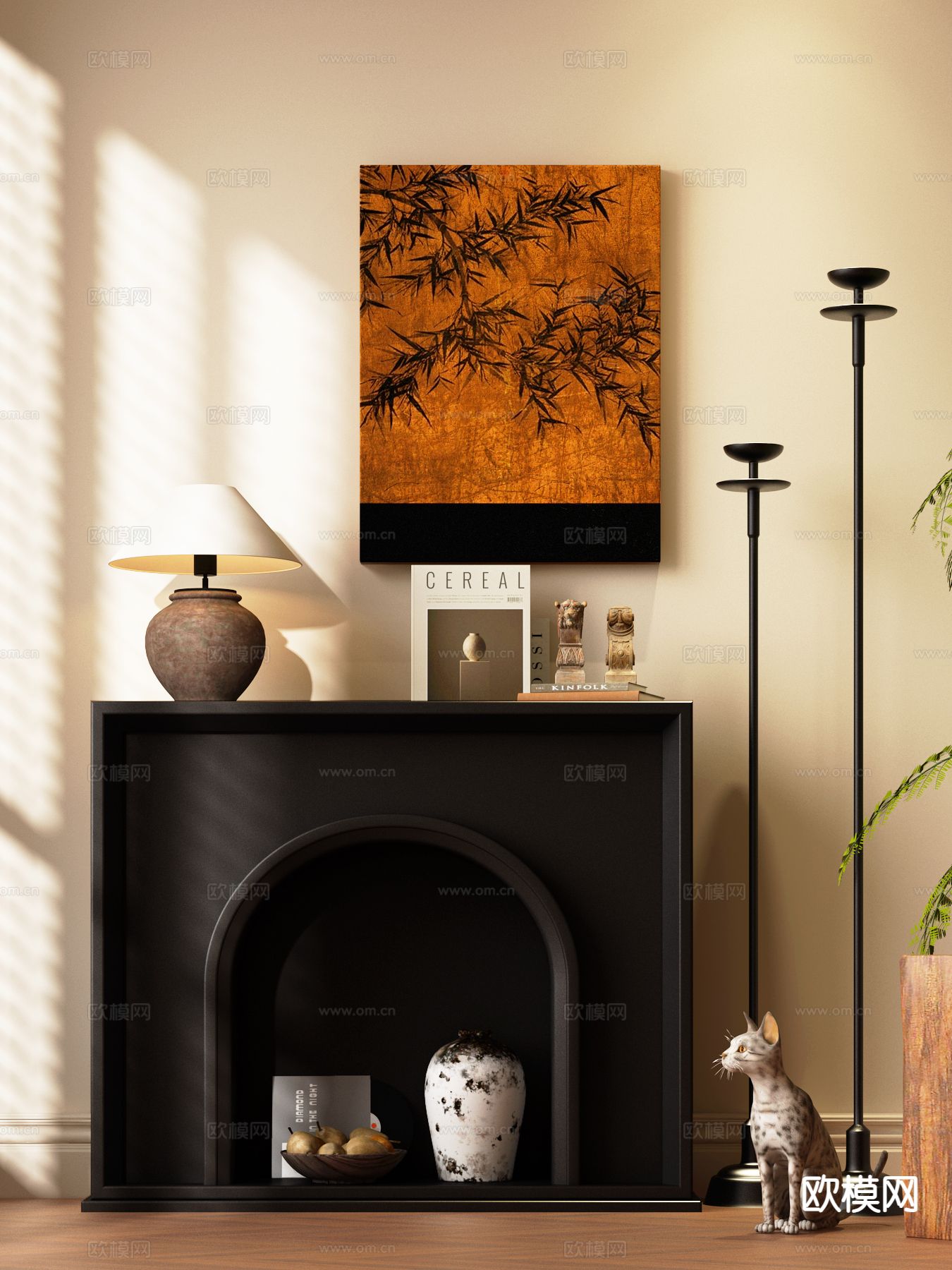 中古风壁炉3d模型下载