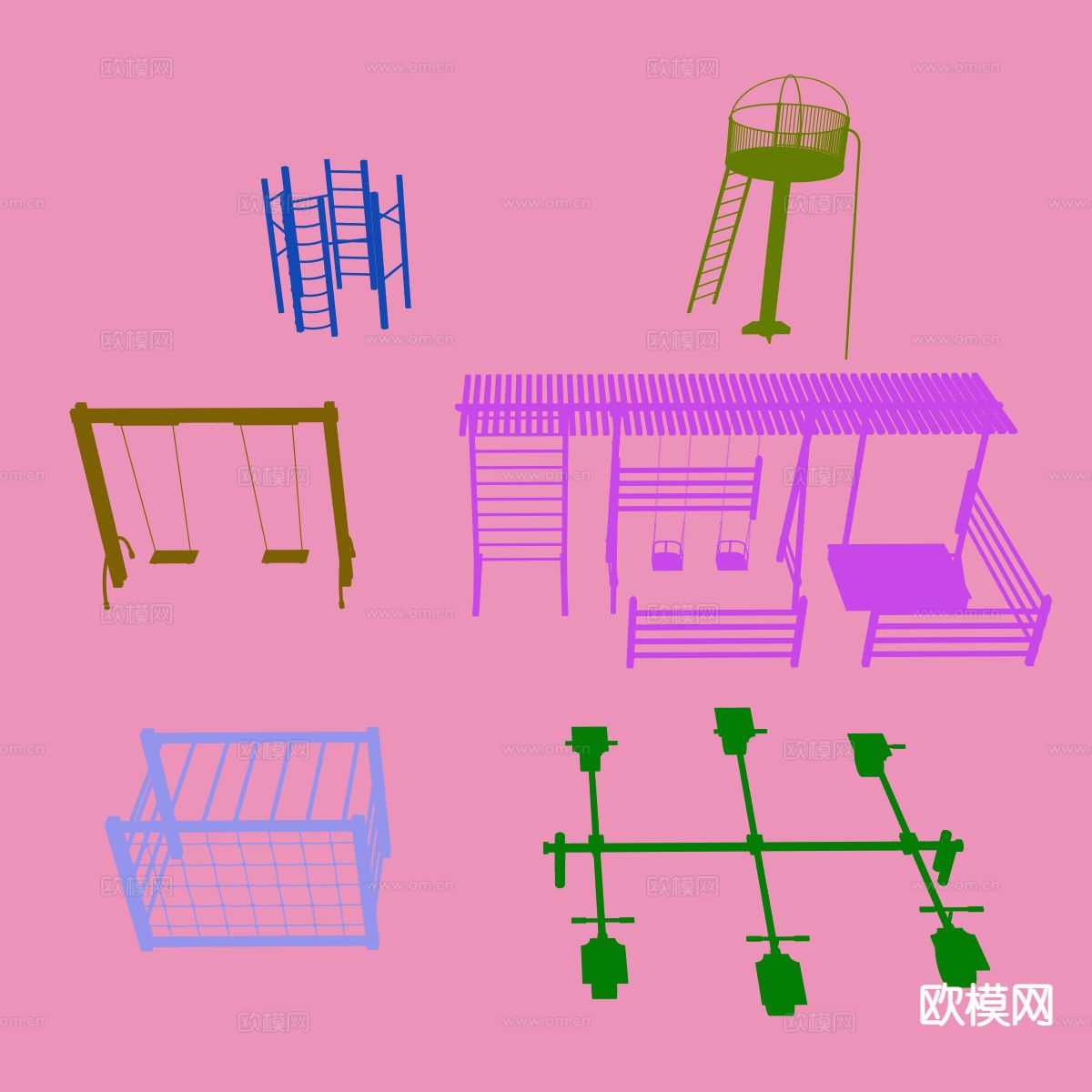 游乐设备 跷跷板 滑滑梯3d模型下载（渲染图2）