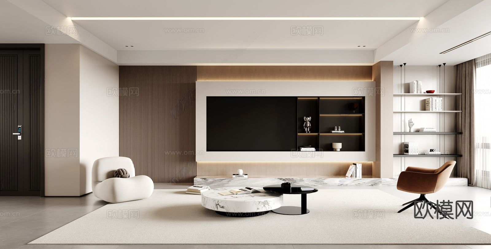 奶油风客餐厅3d模型下载（渲染图2）