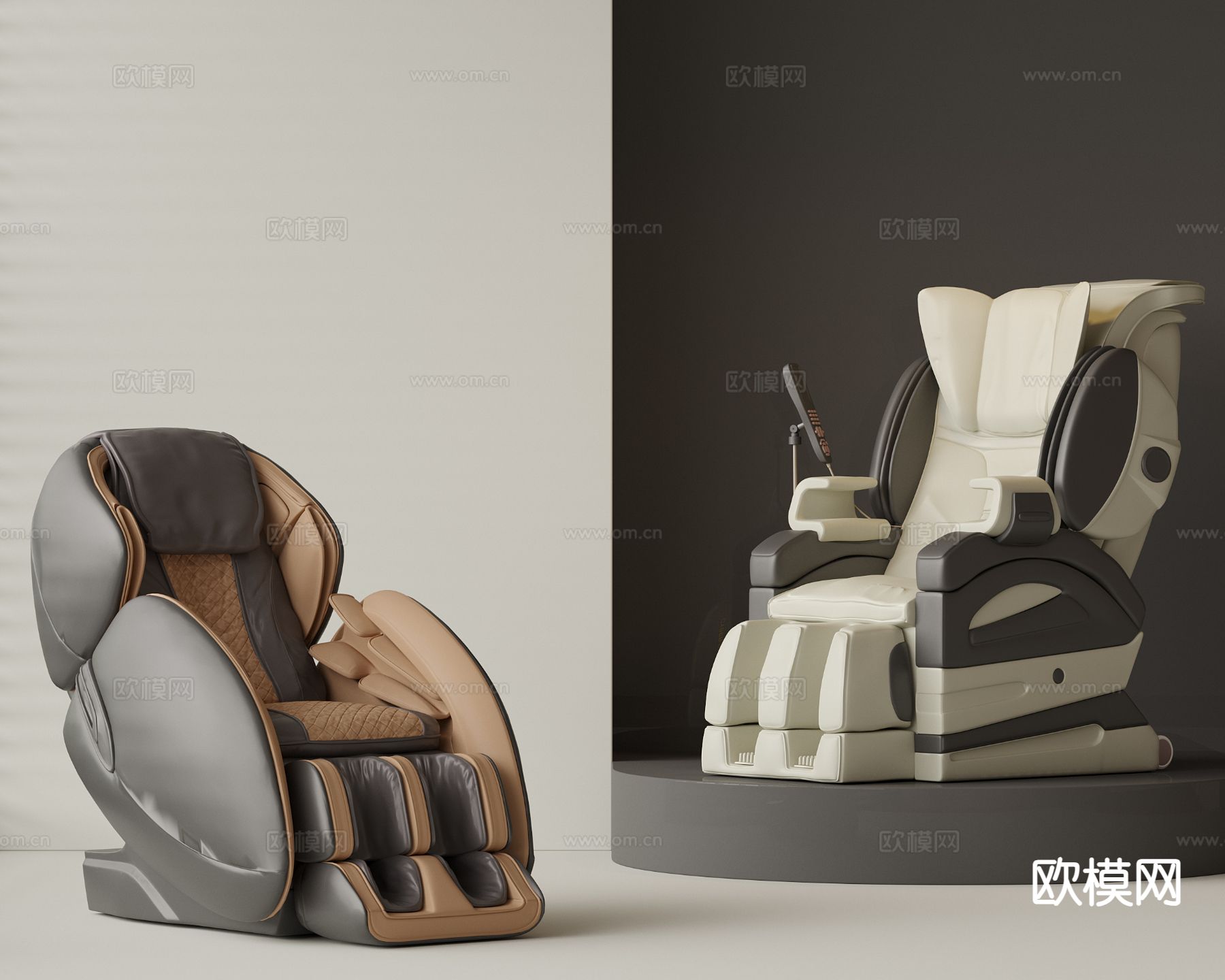 现代皮革按摩椅su模型下载（渲染图2）