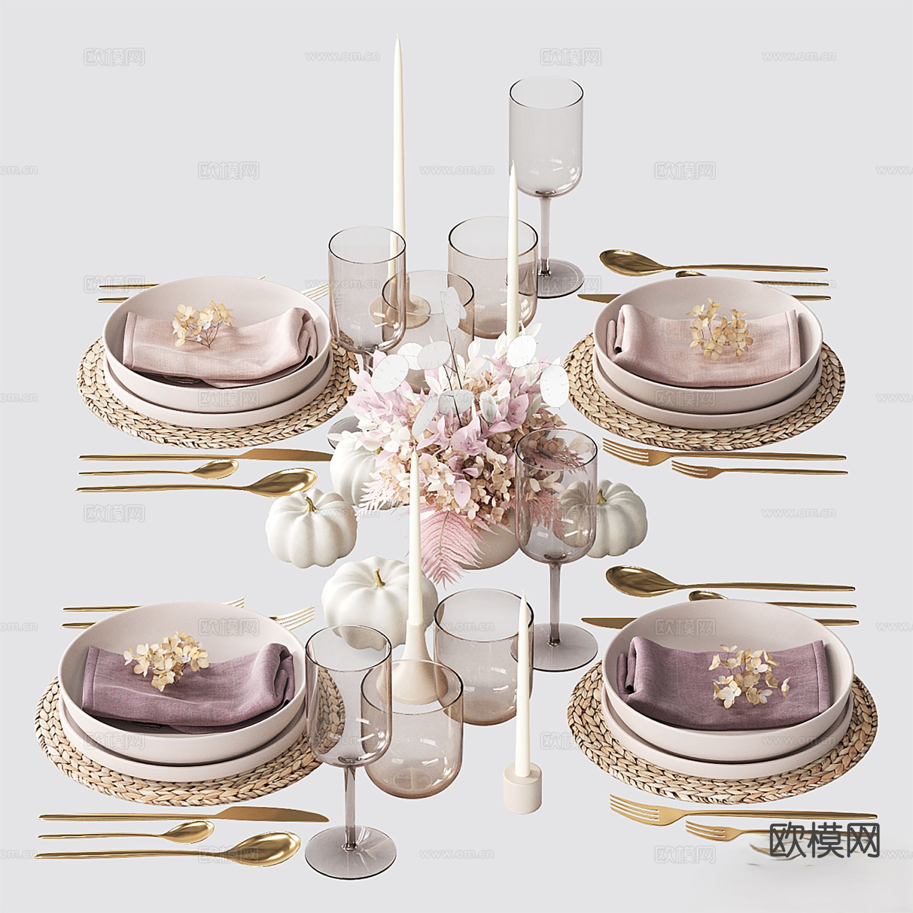 轻奢风碗碟餐具3d模型下载（渲染图2）