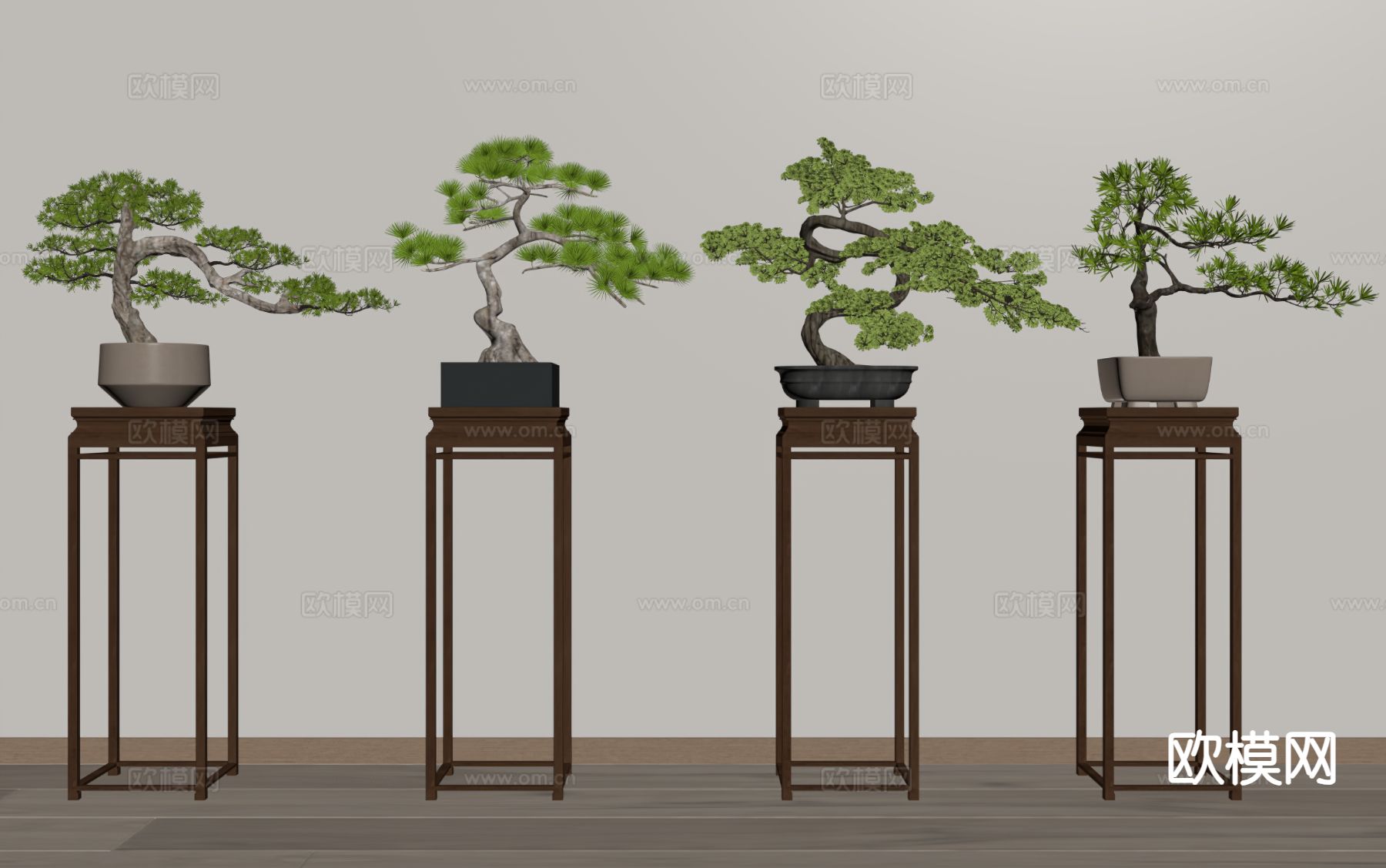 新中式迎客松 盆景 盆栽su模型下载（渲染图1）