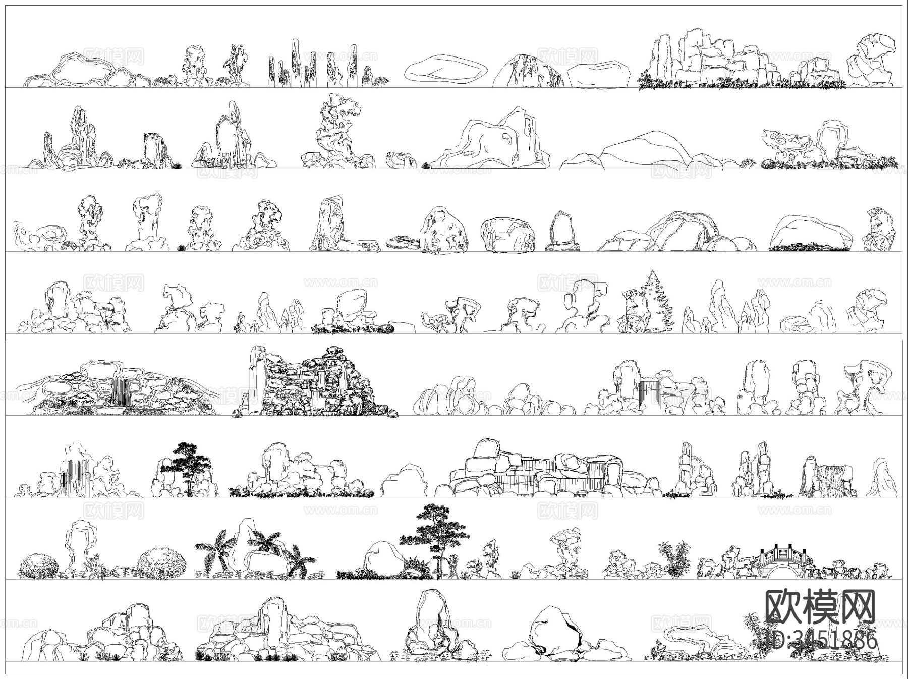 假山石头 假山置石 造景石 太湖石cad图库下载（渲染图1）