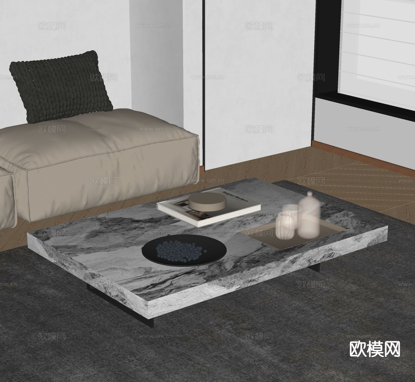 意式大理石茶几su模型下载（渲染图1）