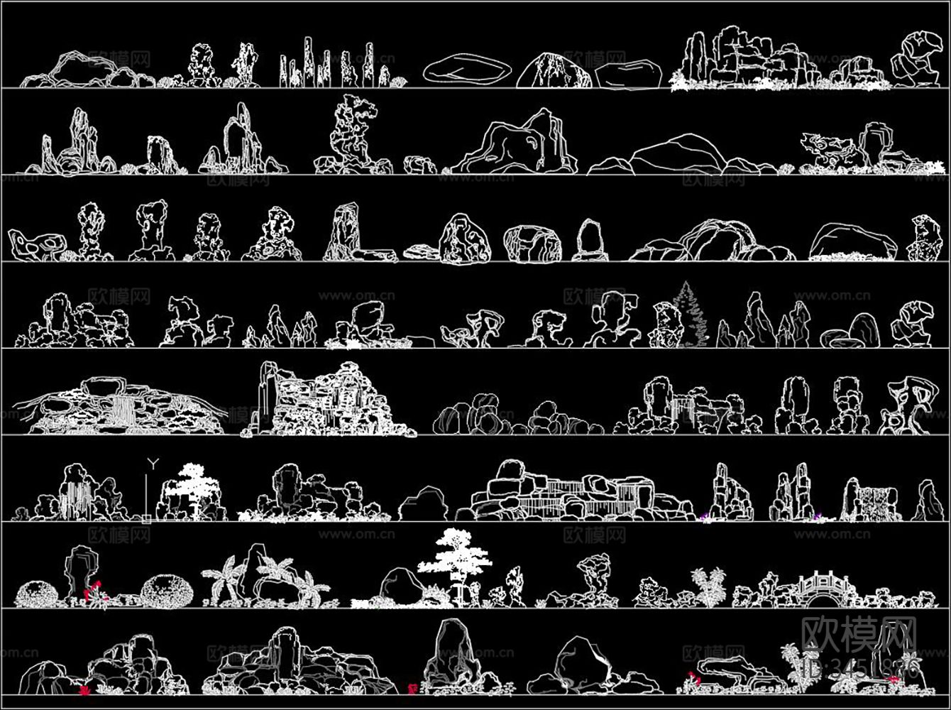假山石头 假山置石 造景石 太湖石cad图库下载（渲染图2）