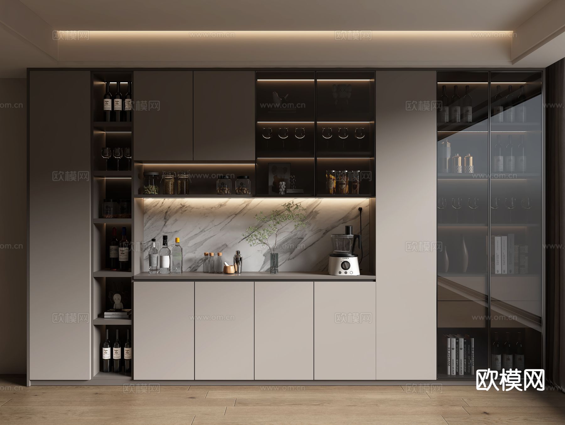 玻璃酒柜 餐边柜3d模型下载