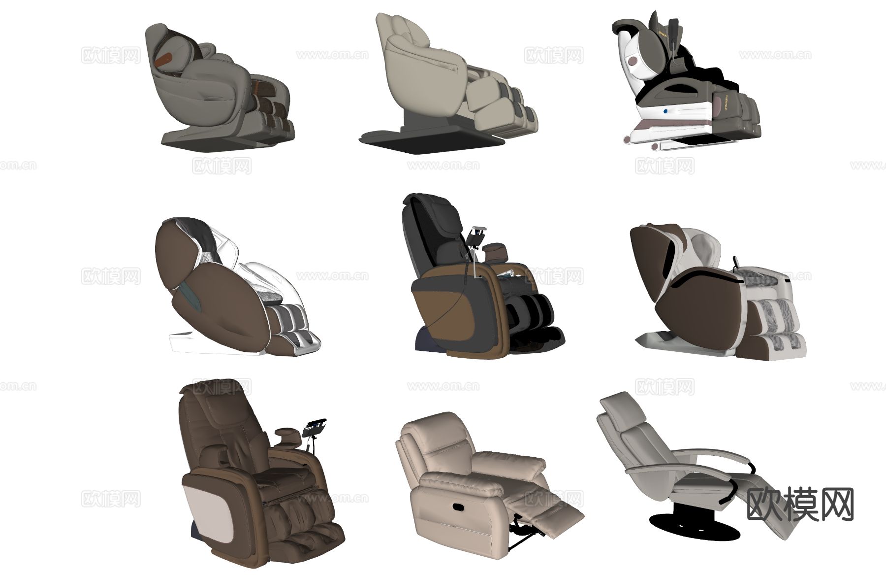 现代皮革按摩椅su模型下载（渲染图1）