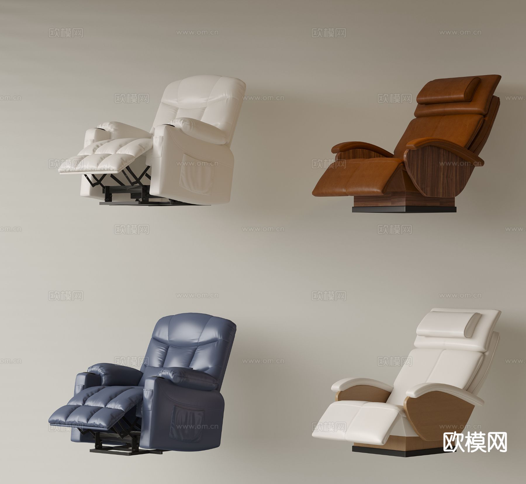 现代皮革按摩椅su模型下载（渲染图2）