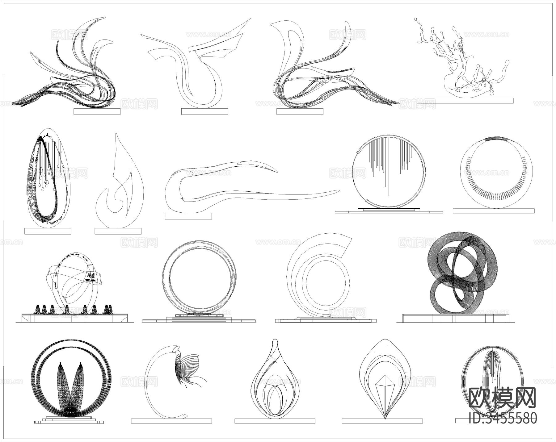 城市雕塑 雕塑小品 景观雕塑小品cad图库下载（渲染图1）