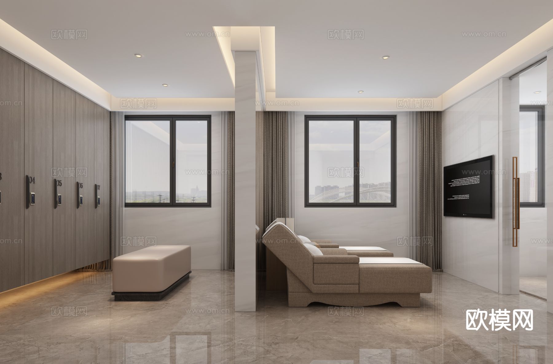 洗浴中心 更衣室3d模型下载（渲染图1）