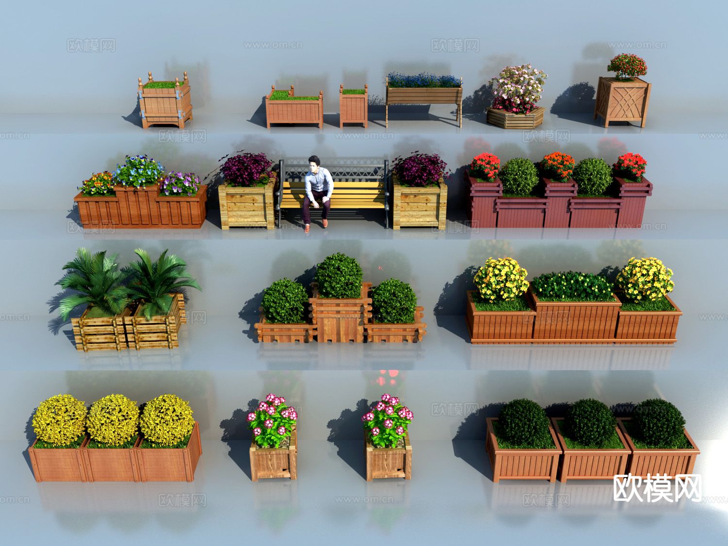 户外花箱 花坛3d模型下载（渲染图1）
