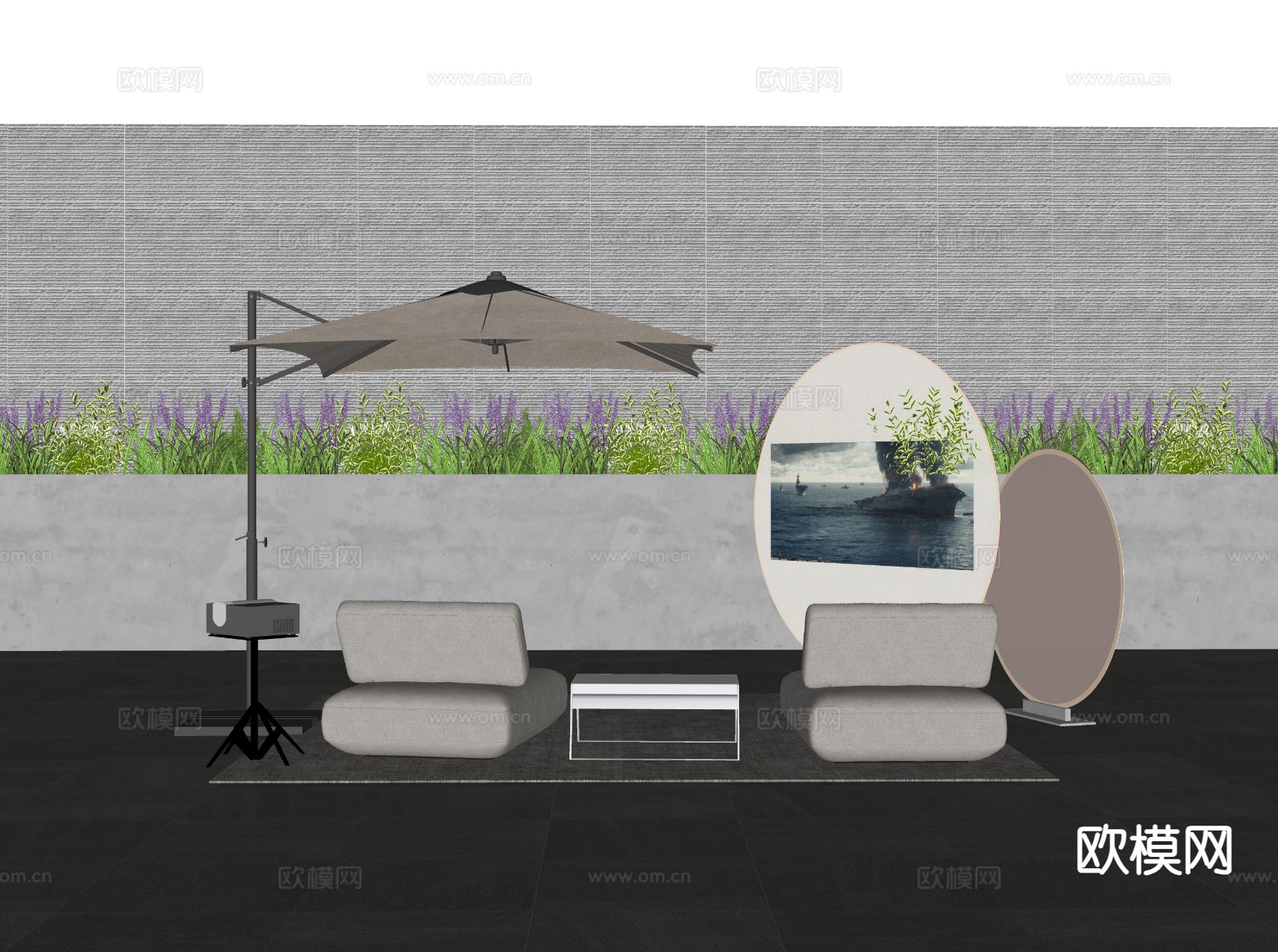 现代户外躺床 沙滩躺床su模型下载（渲染图1）