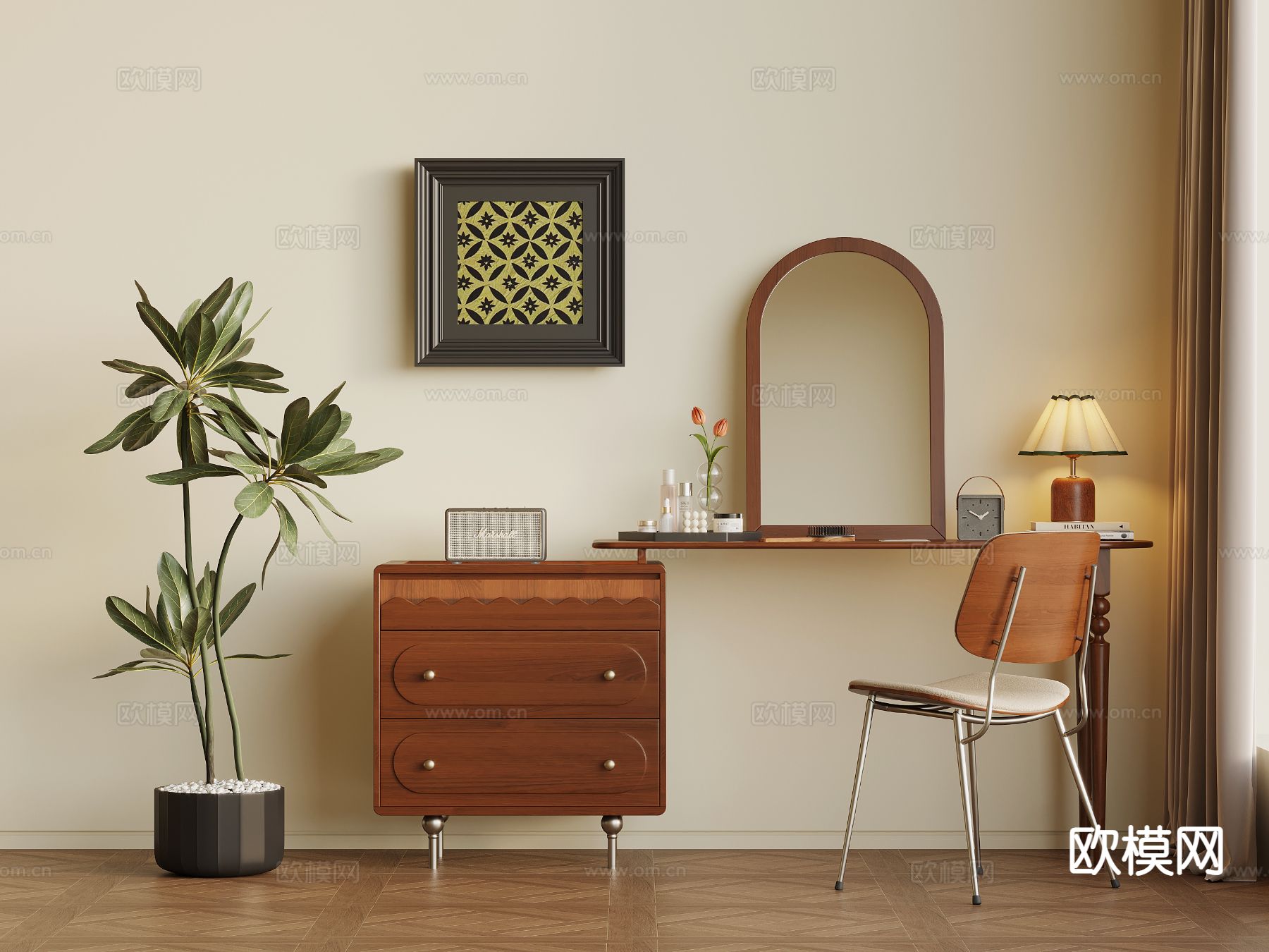 中古风梳妆台su模型下载（渲染图2）