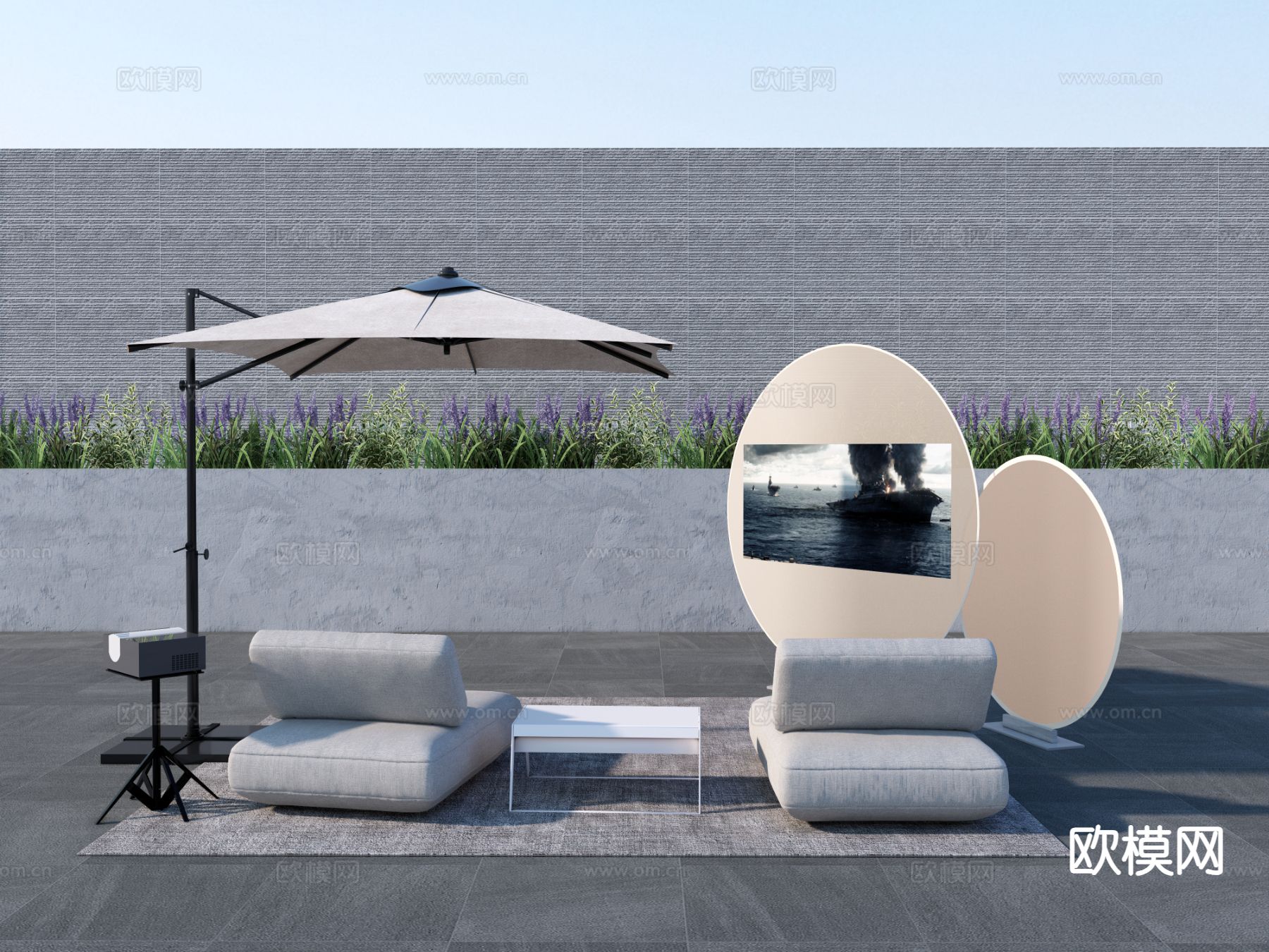 现代户外躺床 沙滩躺床su模型下载（渲染图2）