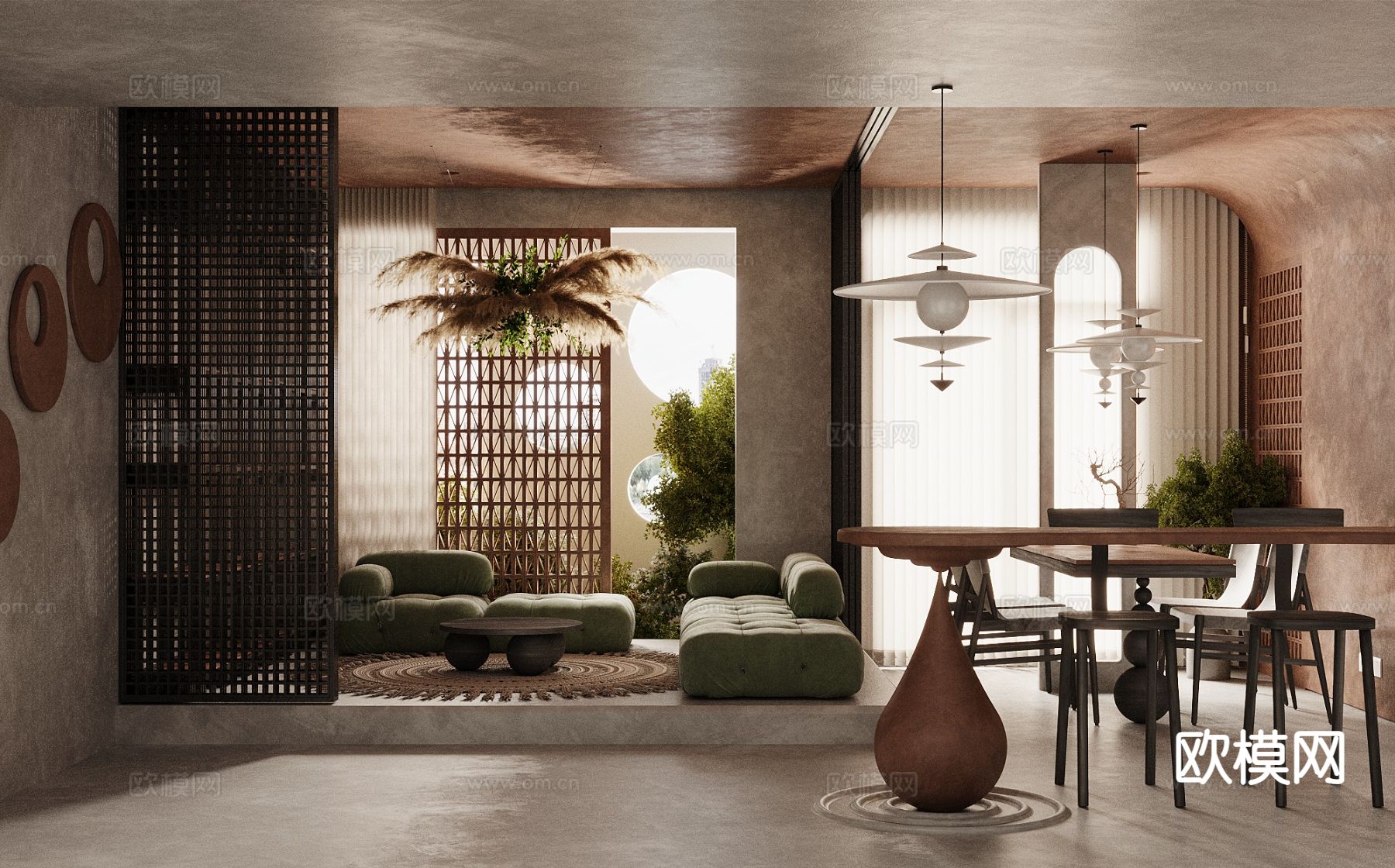 东南亚客餐厅3d模型下载（渲染图1）