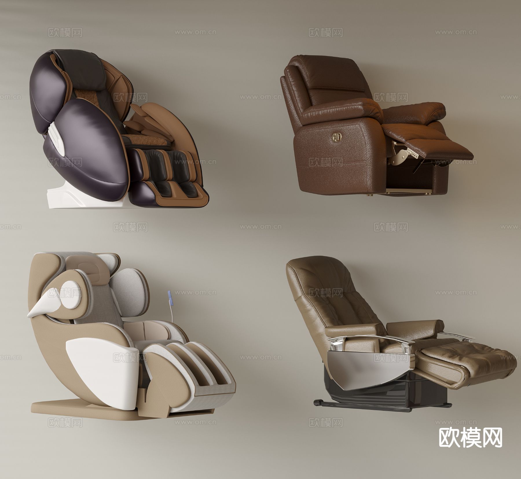 现代皮革按摩椅su模型下载（渲染图2）