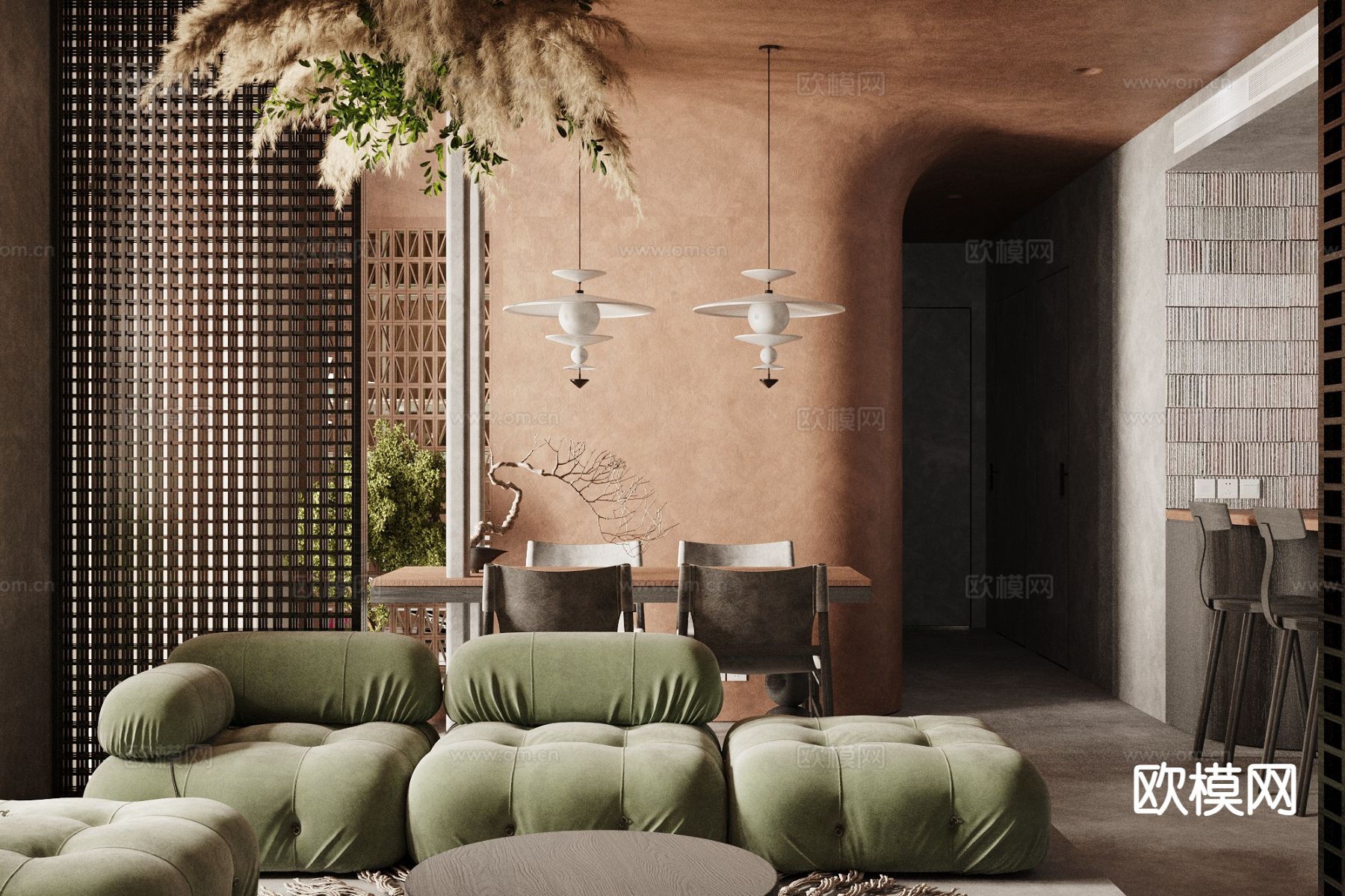 东南亚客餐厅3d模型下载（渲染图3）