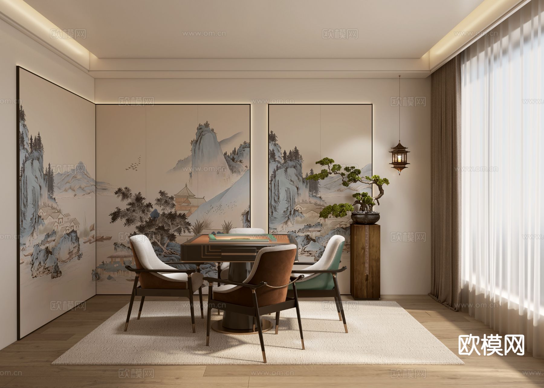 新中式棋牌室 麻将房3d模型下载