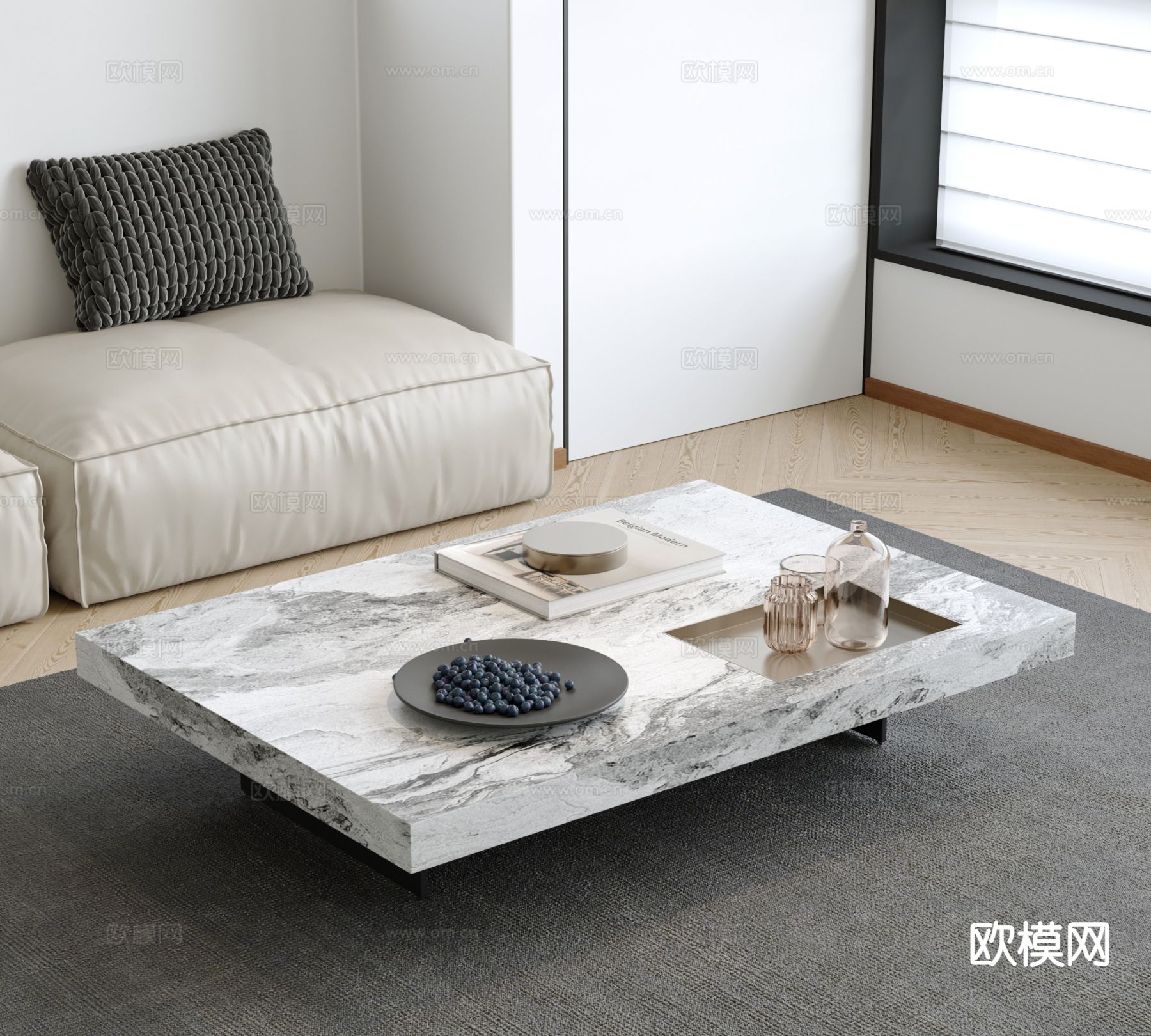意式大理石茶几su模型下载（渲染图2）