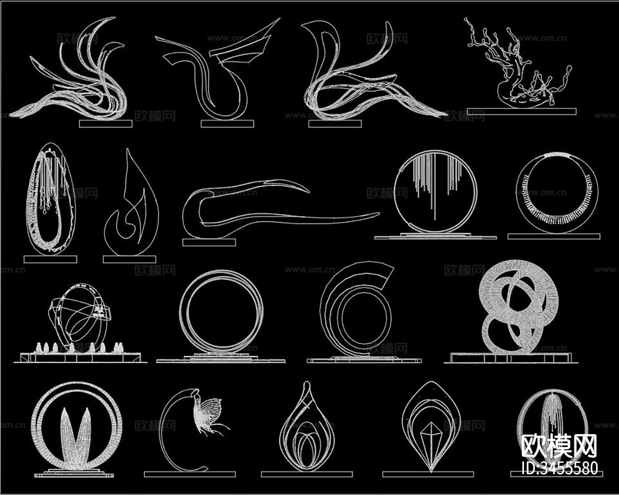 城市雕塑 雕塑小品 景观雕塑小品cad图库下载（渲染图2）