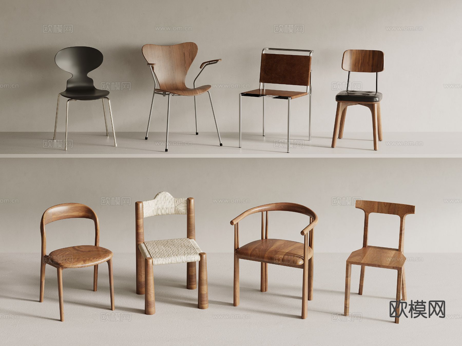 中古风单椅 餐椅su模型下载（渲染图2）