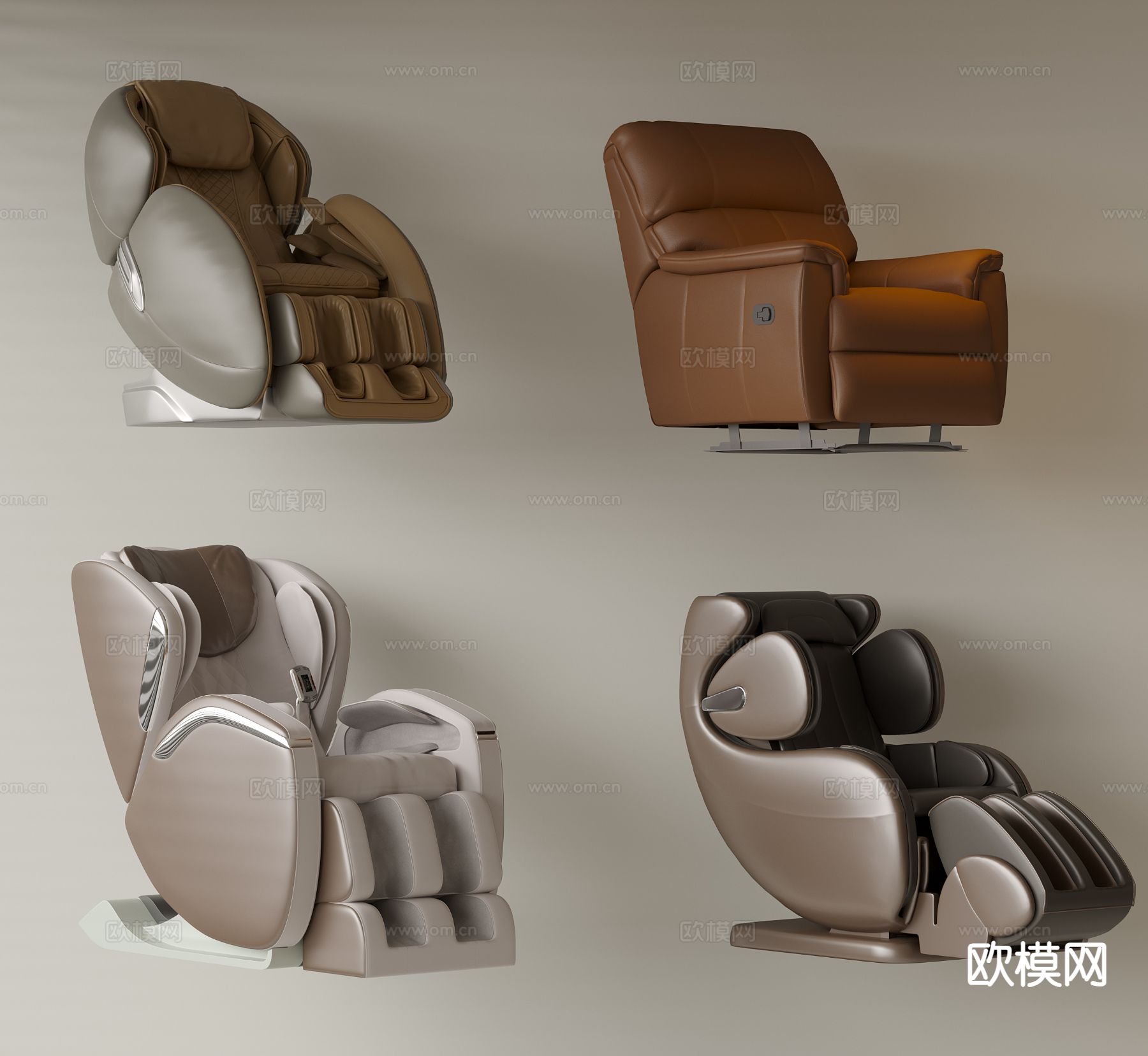 现代皮革按摩椅su模型下载（渲染图2）