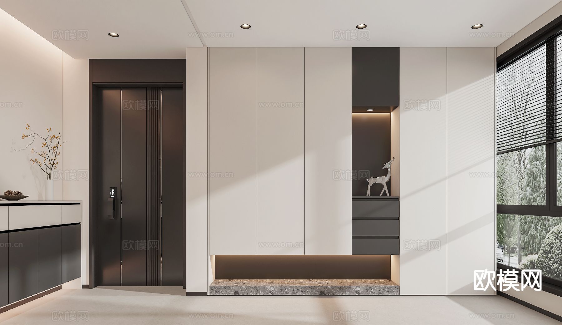 现代门厅 玄关过道3d模型下载（渲染图1）