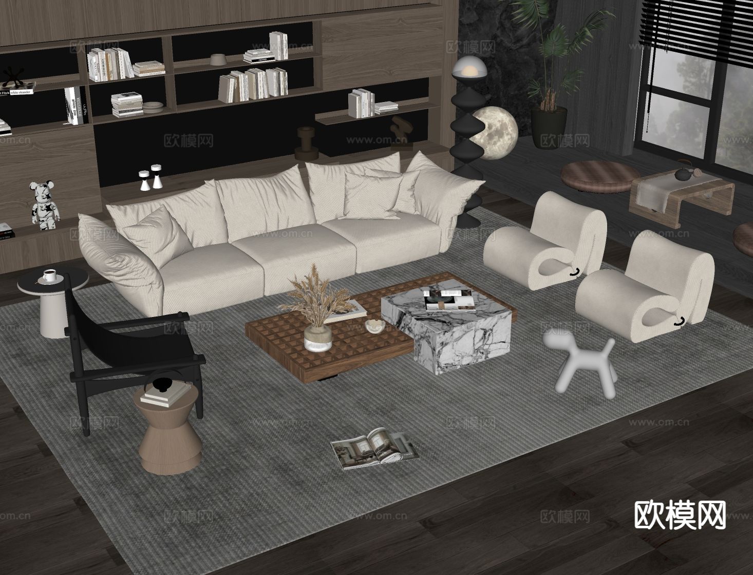中古风组合沙发su模型下载（渲染图1）