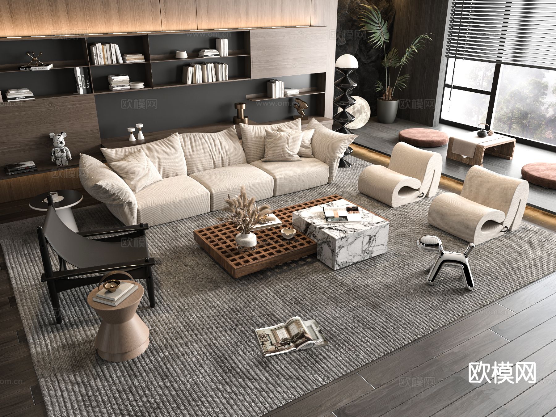 中古风组合沙发su模型下载（渲染图2）