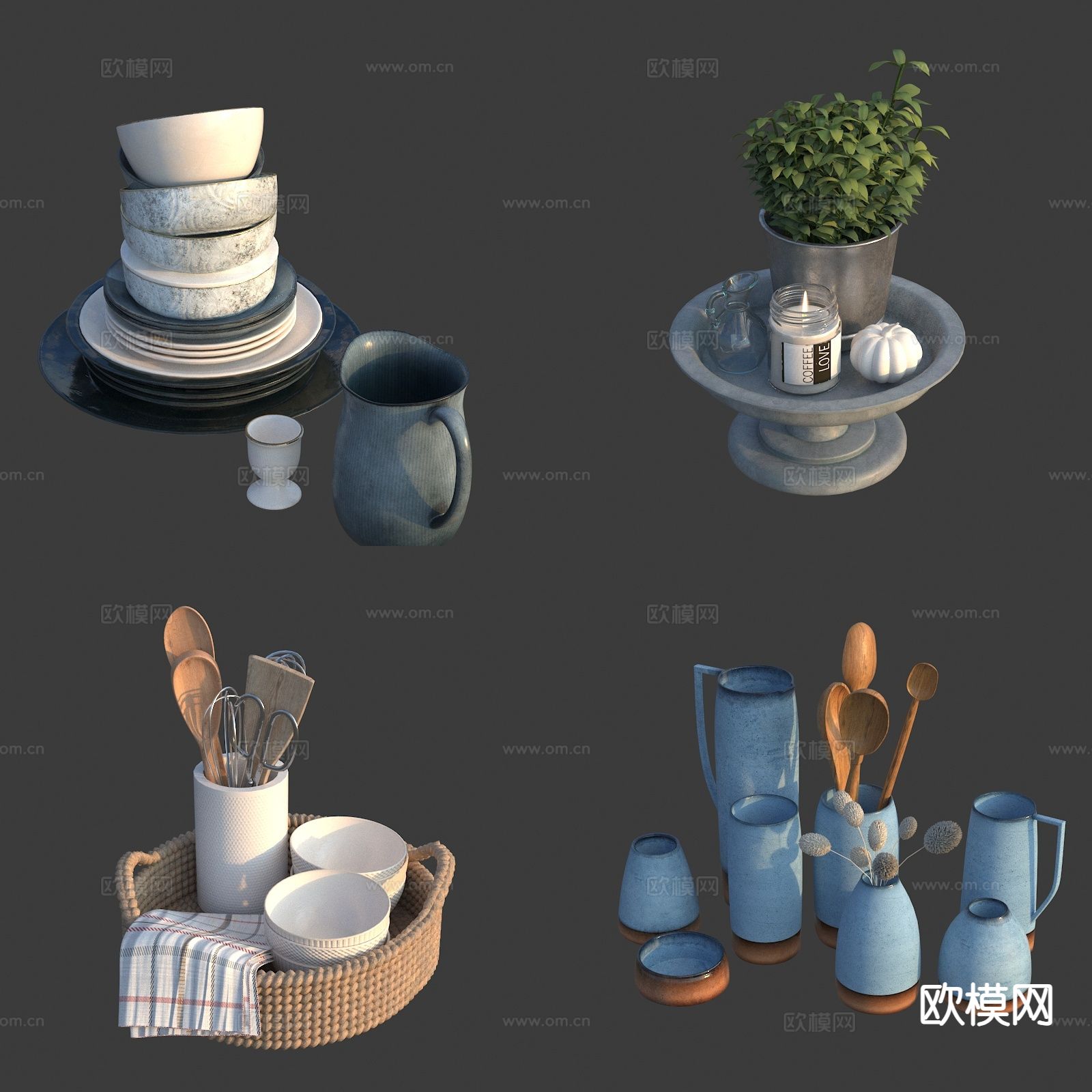 厨房用品 碗碟 勺子3d模型下载