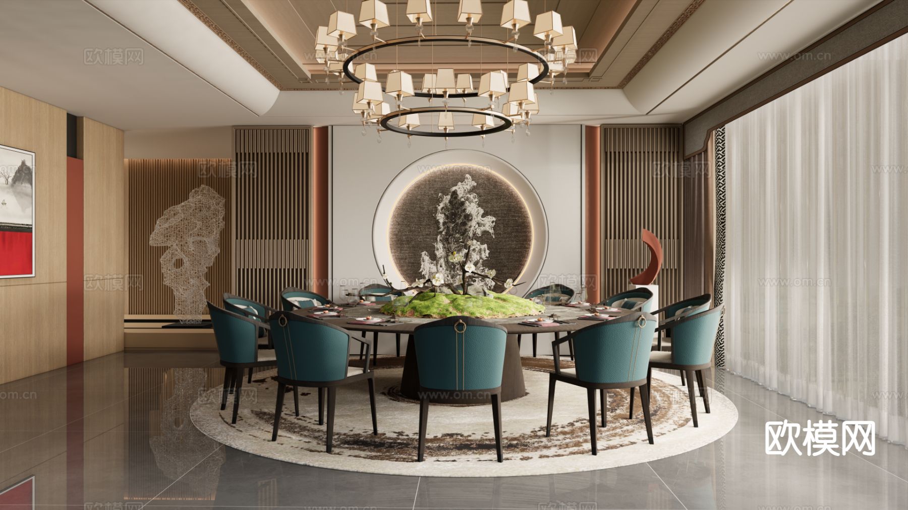 新中式包房 包间3d模型下载