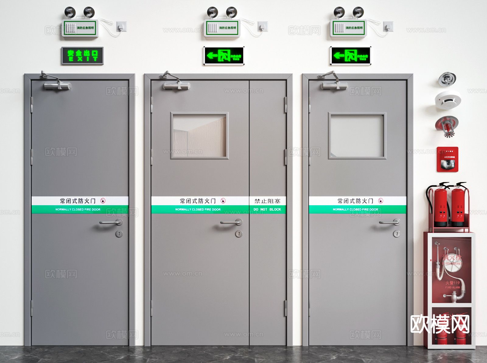 消防栓 防火门 消防器材su模型下载（渲染图2）
