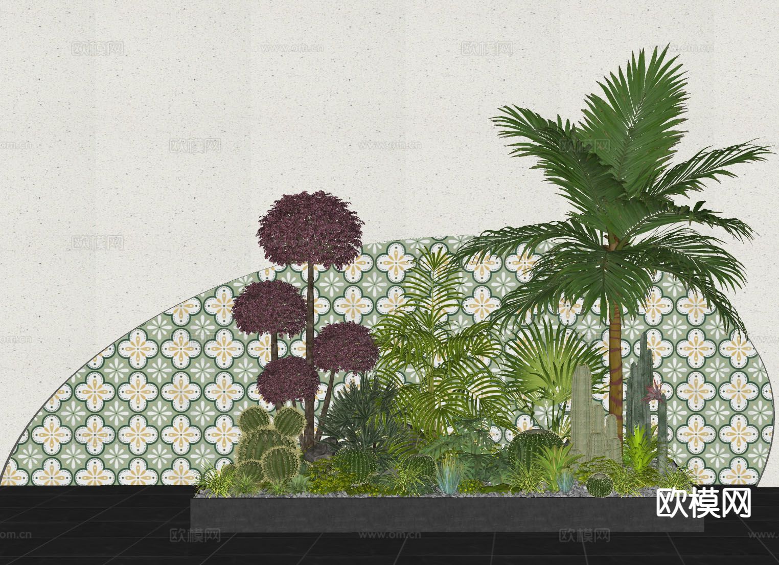 现代植物堆 景观植物su模型下载（渲染图1）