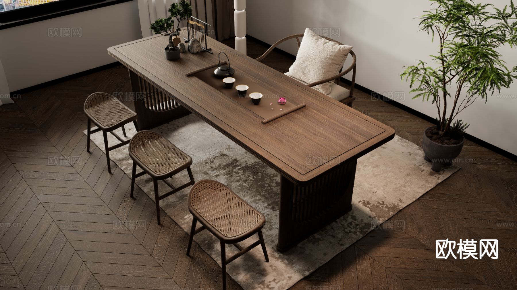 新中式茶桌 茶台3d模型下载