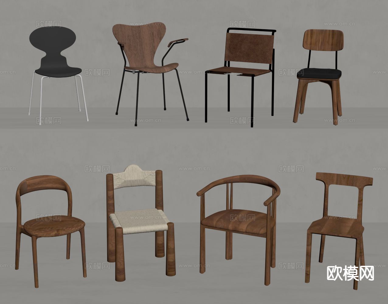 中古风单椅 餐椅su模型下载（渲染图1）