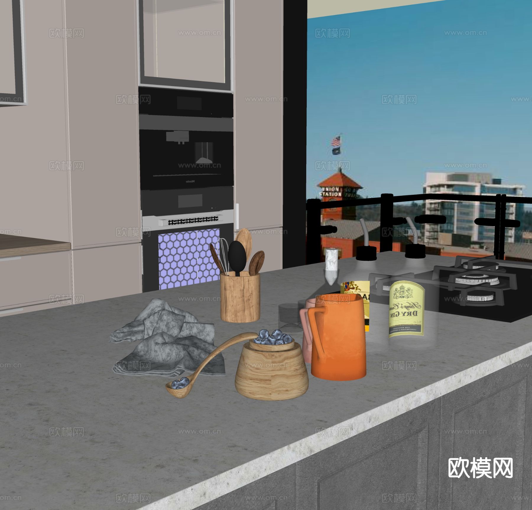 现代厨房摆件 调料 餐具su模型下载（渲染图1）