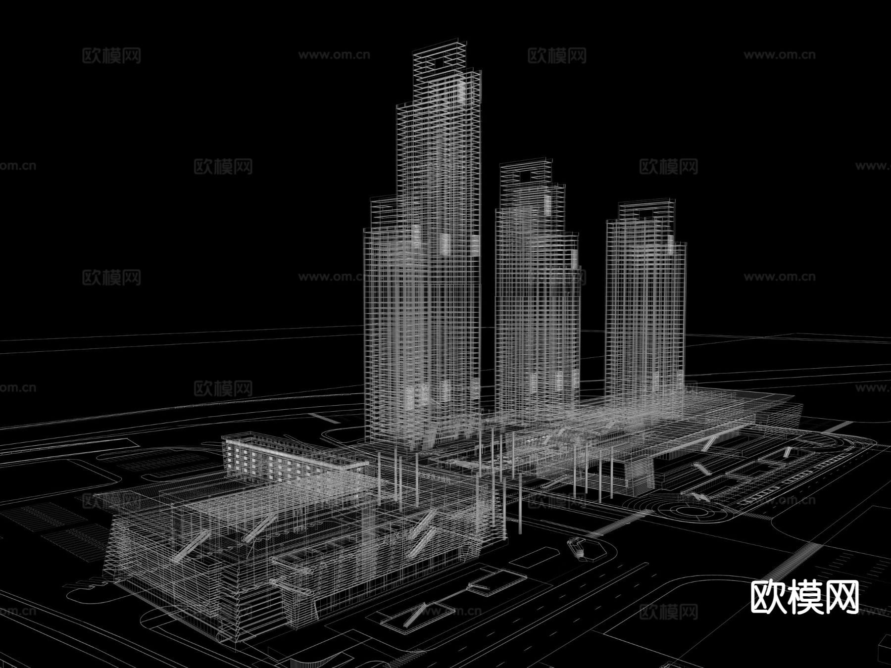 办公楼鸟瞰3d模型下载（渲染图2）