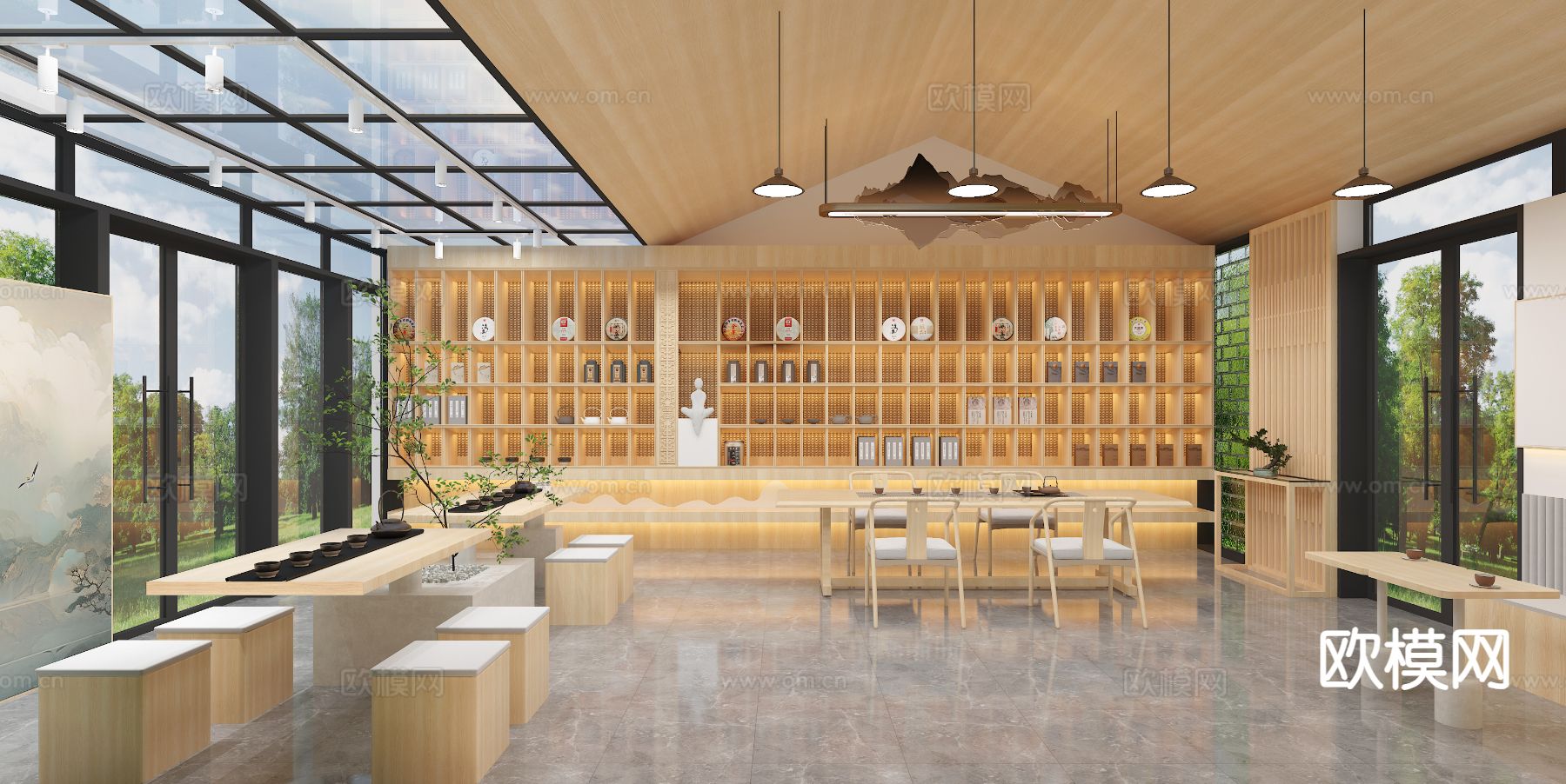 新中式茶馆 茶室3d模型下载（渲染图1）