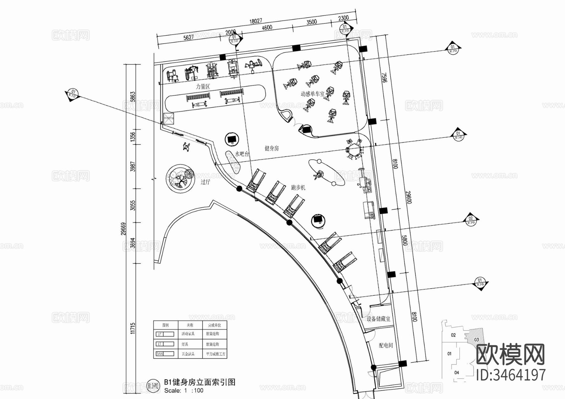 350㎡健身房全套cad施工图下载（渲染图2）