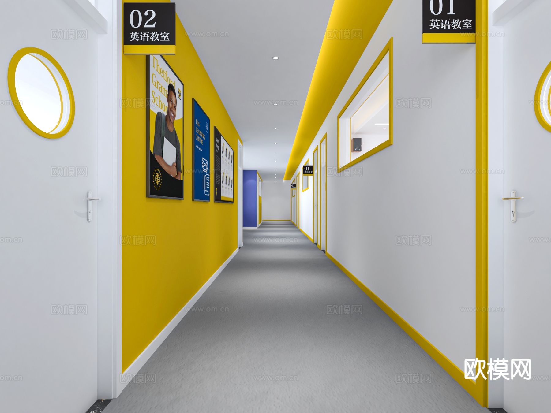 培训中心走廊 过道3d模型下载（渲染图1）