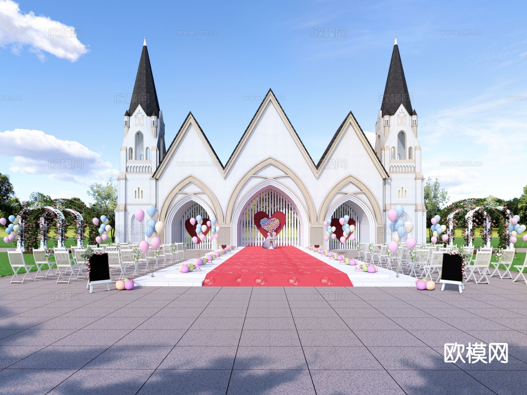 简欧婚礼美陈 城堡婚礼su模型下载（渲染图2）