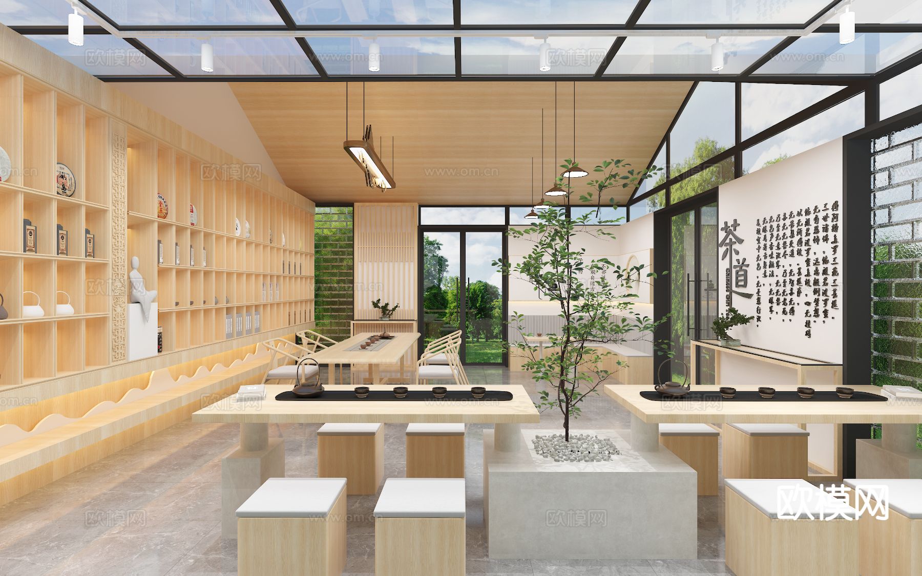新中式茶馆 茶室3d模型下载（渲染图3）