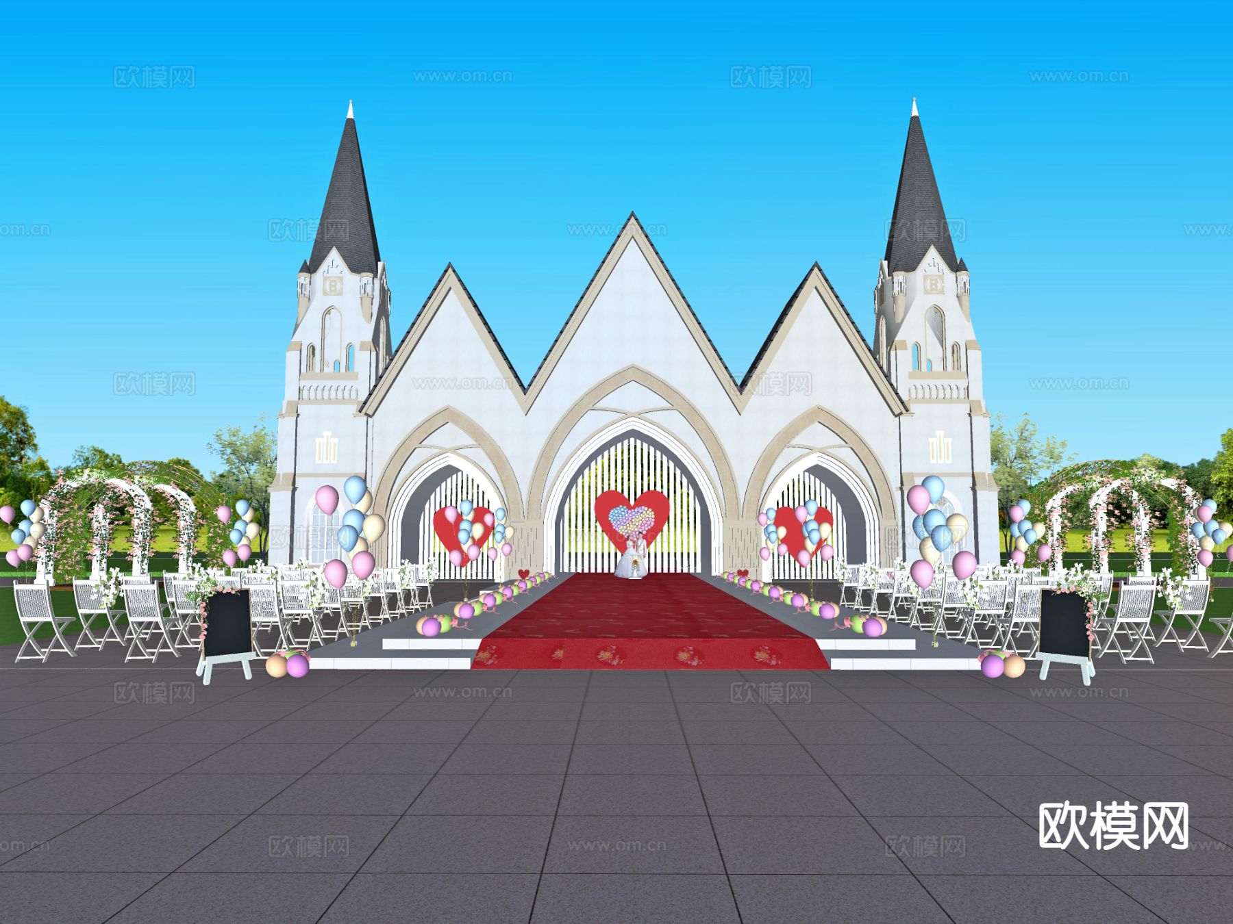 简欧婚礼美陈 城堡婚礼su模型下载（渲染图1）