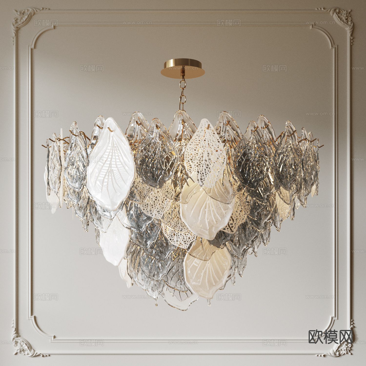 法式玻璃吊灯su模型下载（渲染图2）