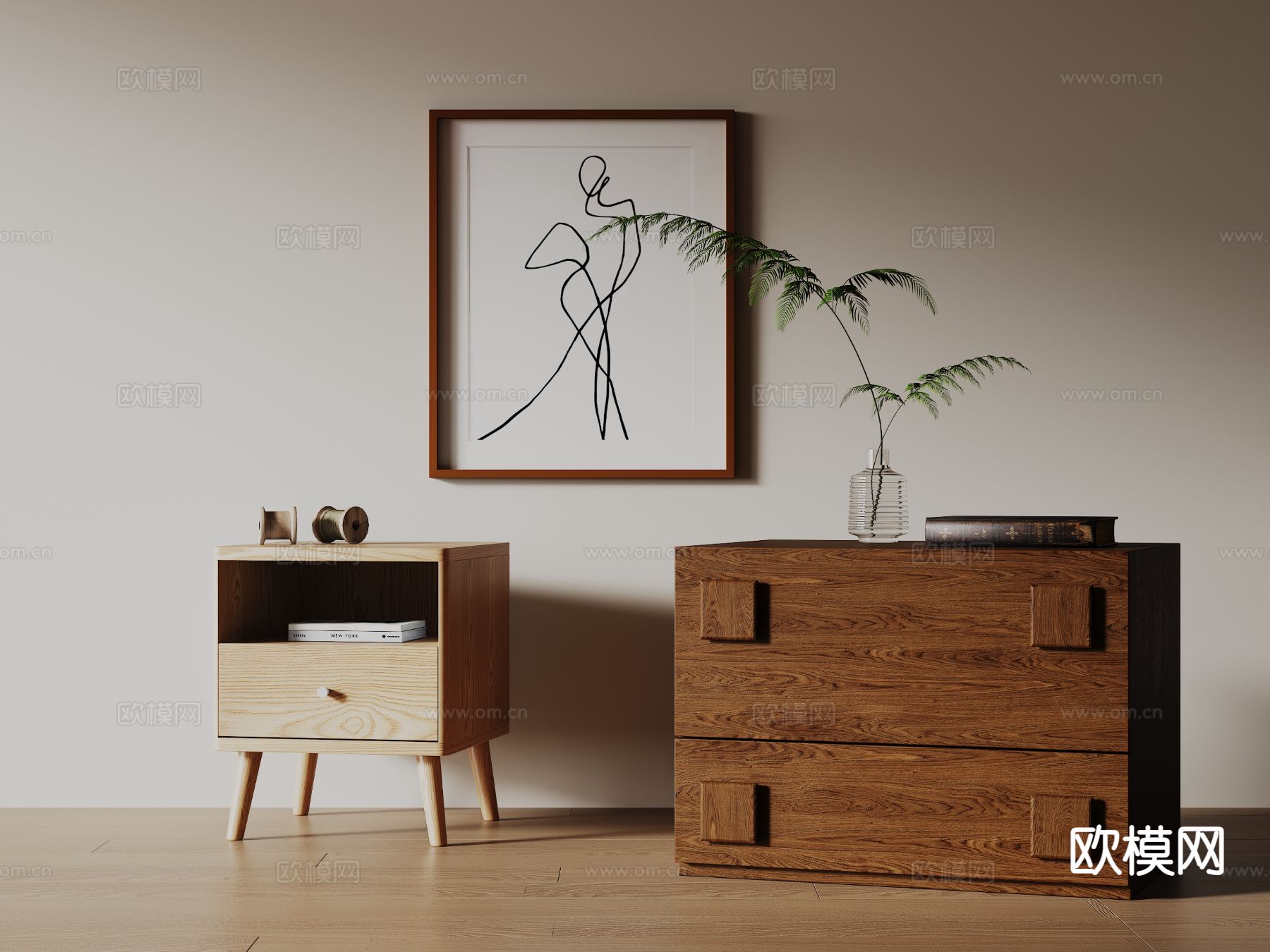 北欧床头柜su模型下载（渲染图2）