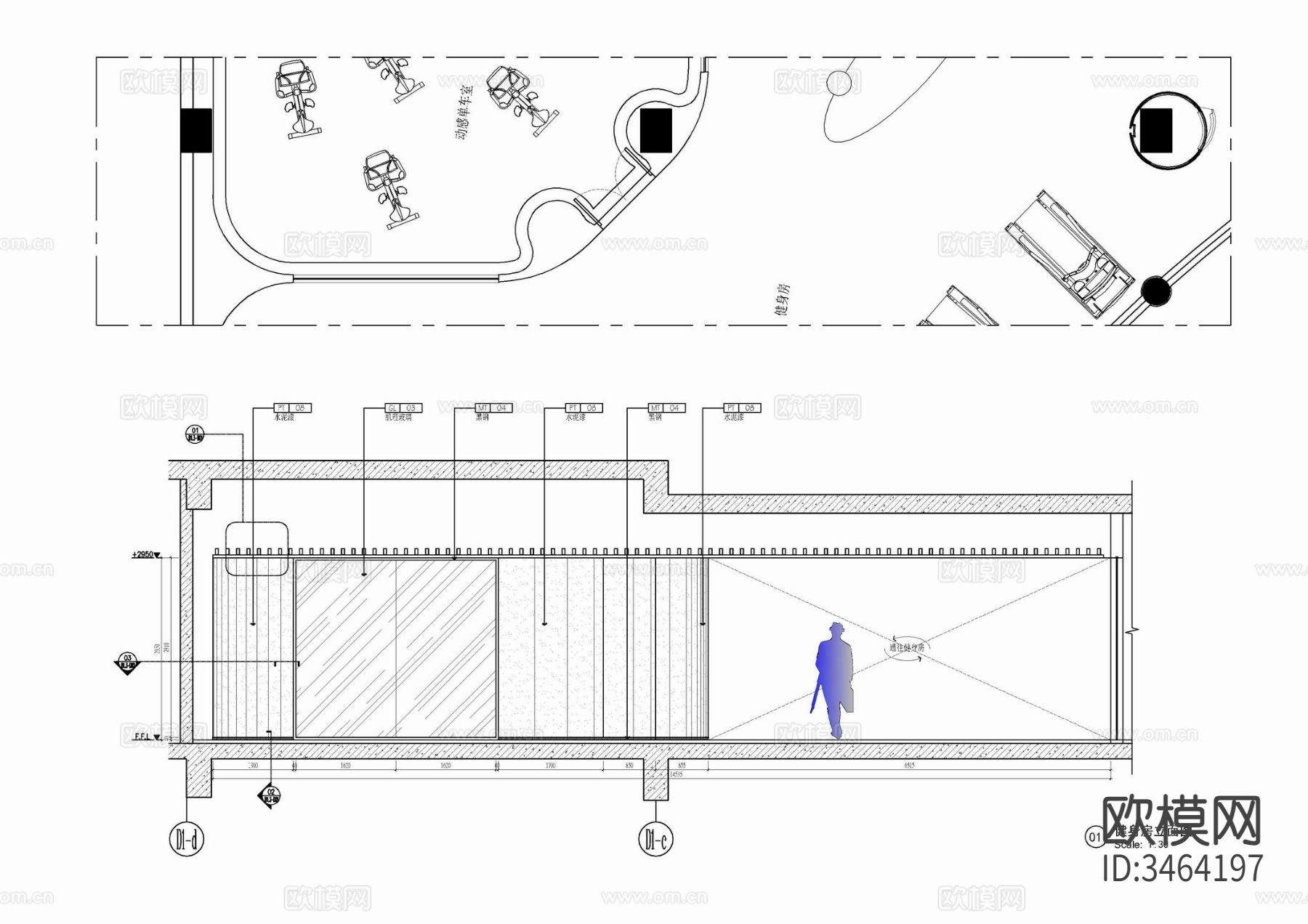 350㎡健身房全套cad施工图下载（渲染图5）