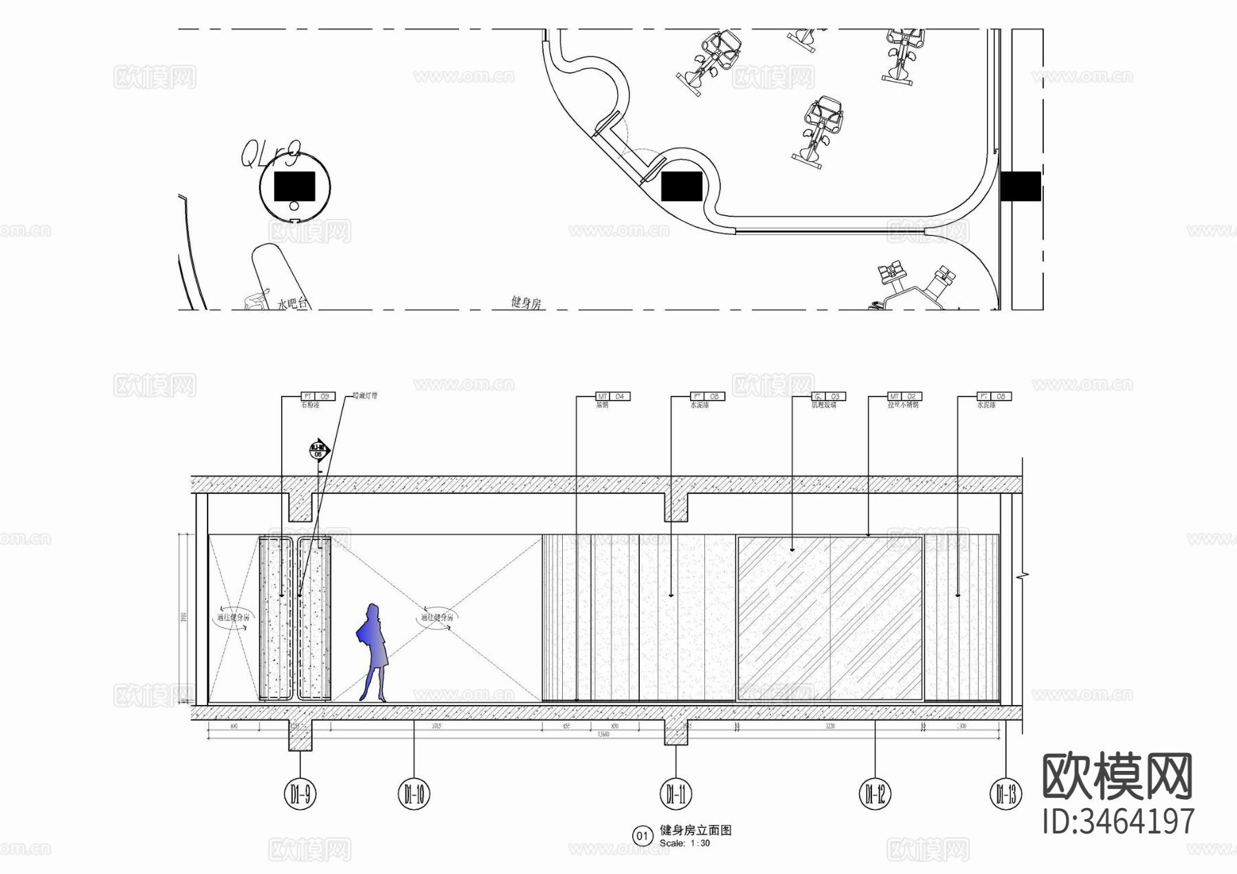 350㎡健身房全套cad施工图下载（渲染图7）