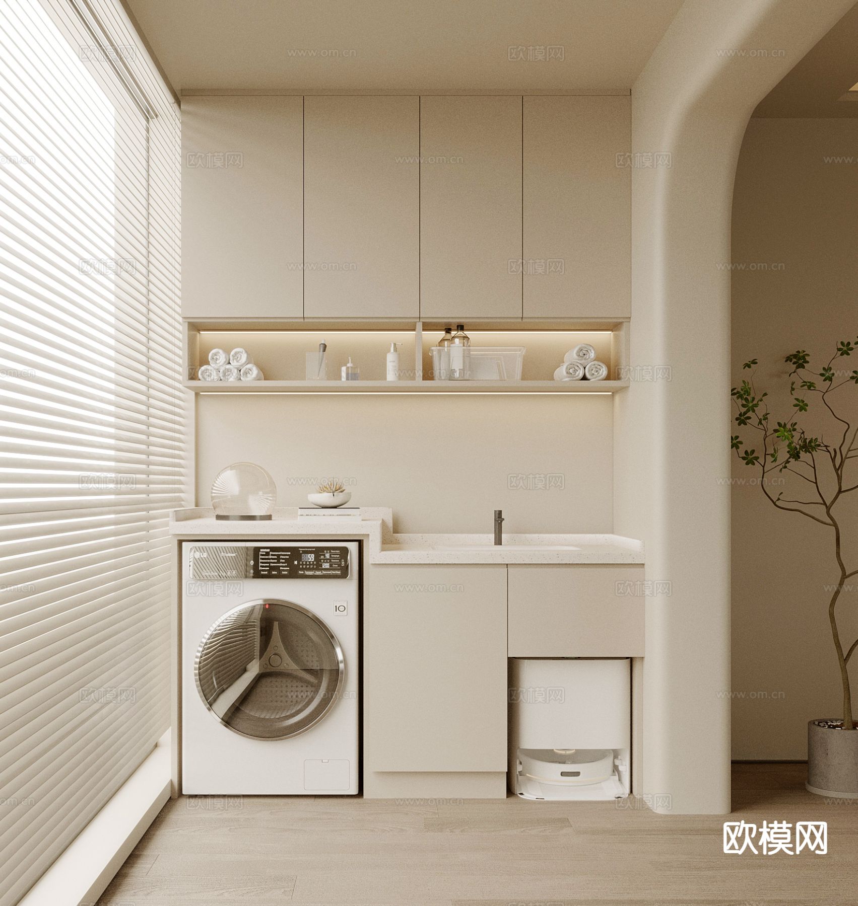 奶油风阳台柜 洗衣柜3d模型下载