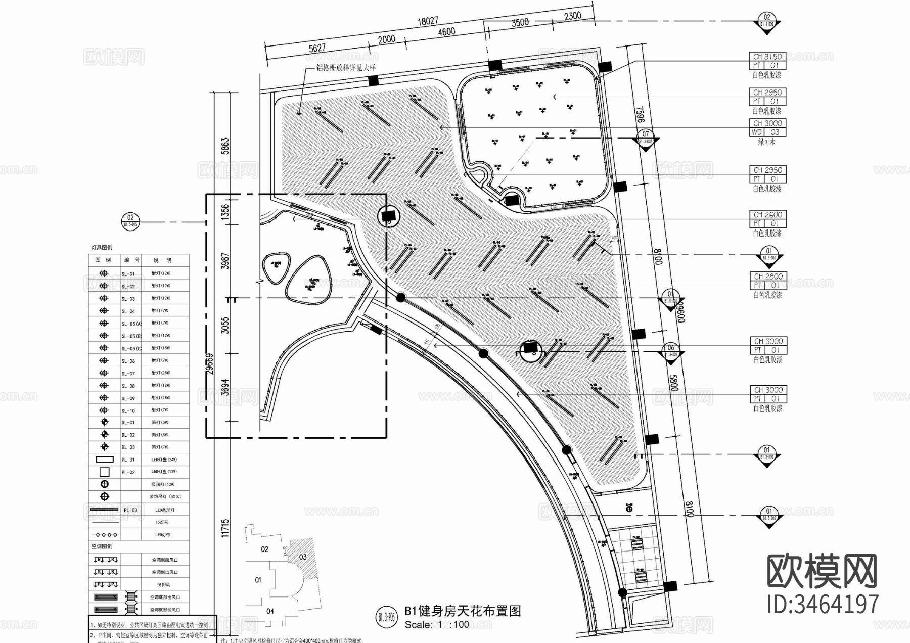 350㎡健身房全套cad施工图下载（渲染图3）