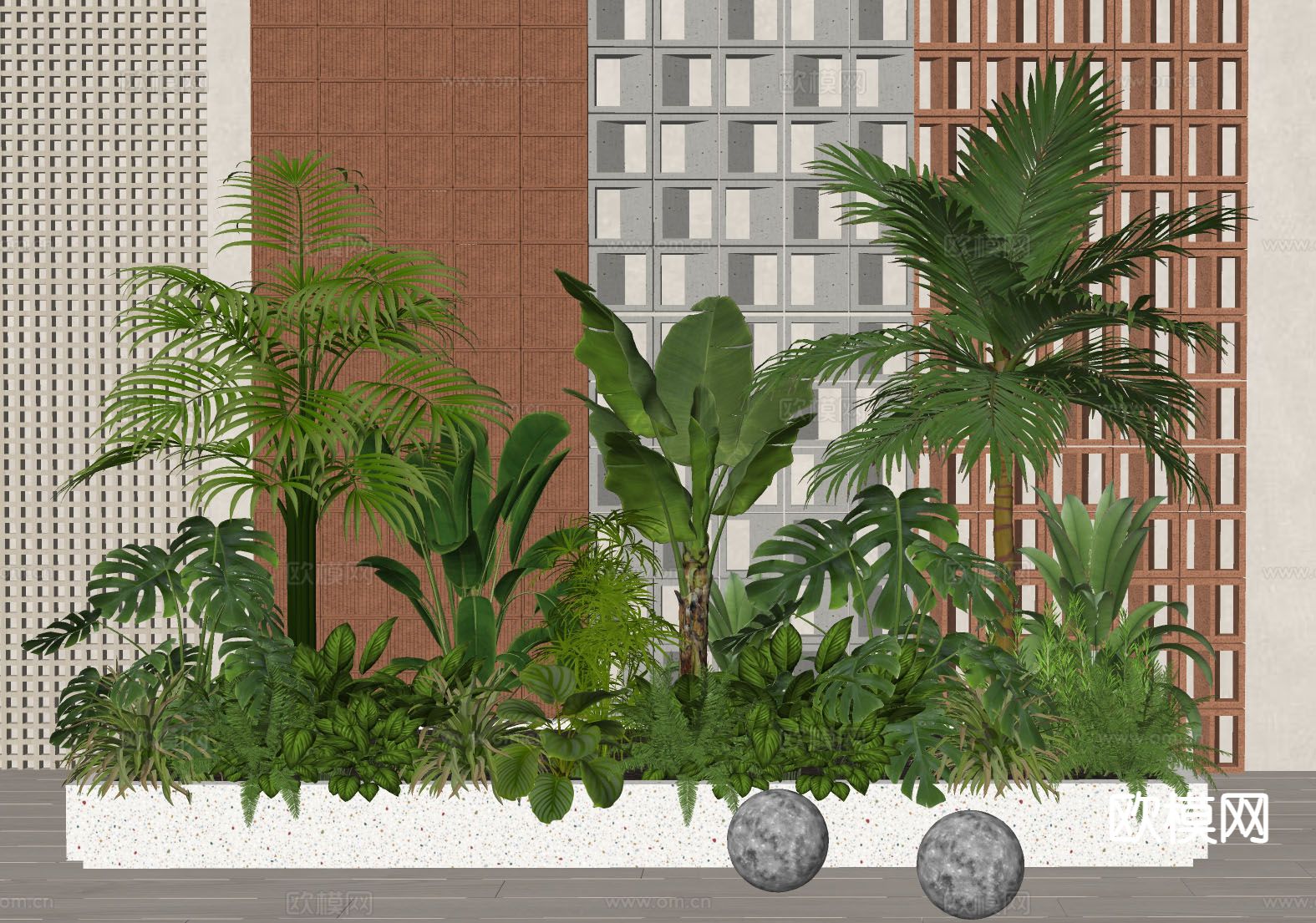 植物堆 花池 花坛su模型下载（渲染图1）